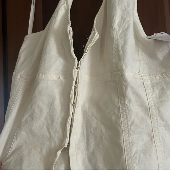 Urban Outfitters Sari Seamed Vest Halter Tank Top Linen Y2K Cream White NWT Sz L - Picture 4 of 9